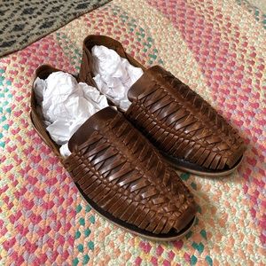 brown leather huarache sandals
